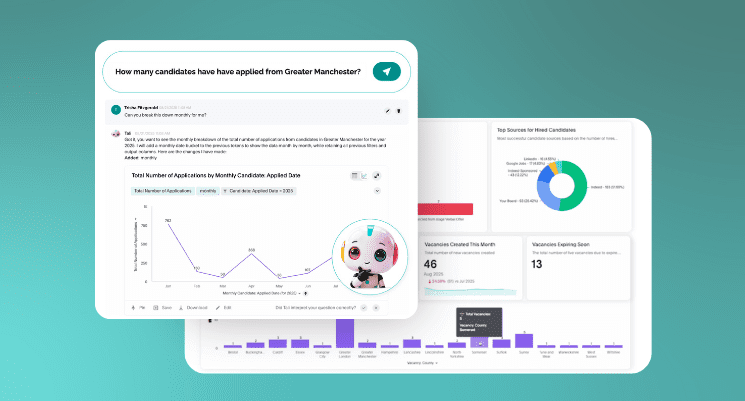 A screenshot of Talos ATS AI-powered reporting suite on a teal background