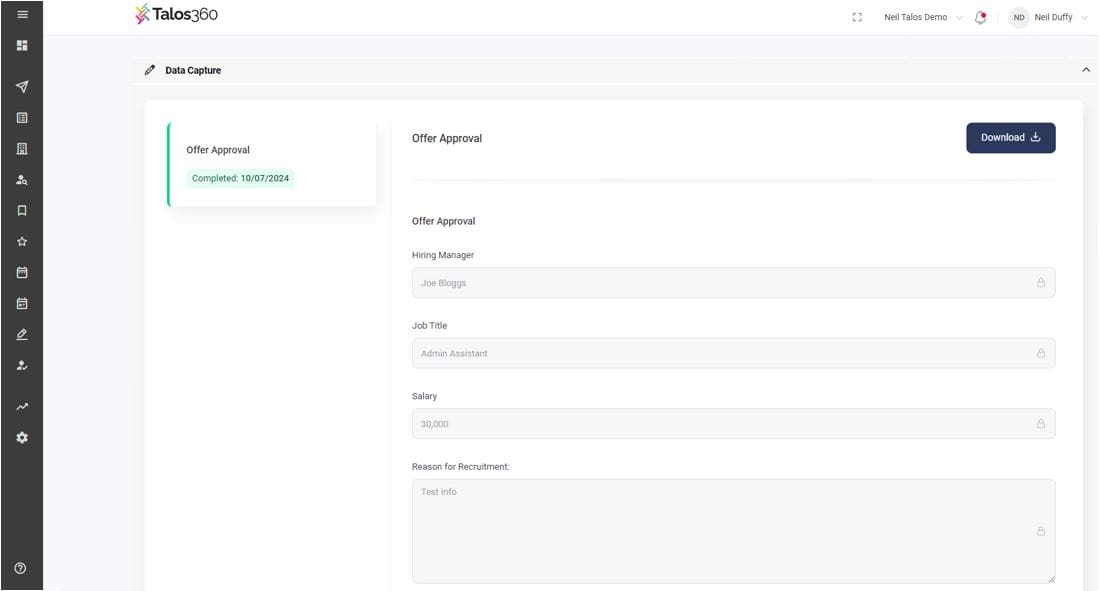 Data capture forms Talos ATS Features