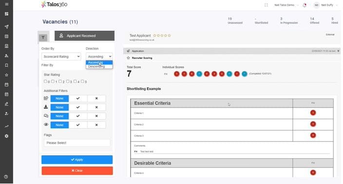 Scorecards Talos ATS feature