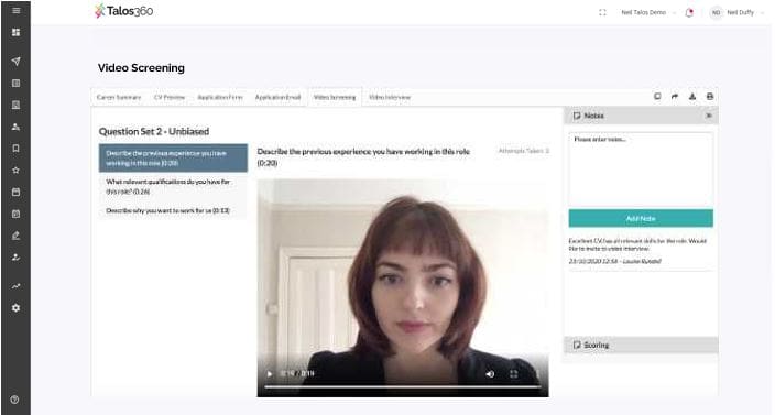 Video Screening Talos ATS Features