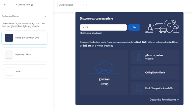 Enhance your candidate journey with Commute Time Checker from Talos ATS 2 Customisable commute time checker